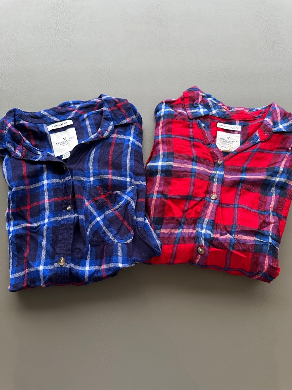American Eagle Outfitters Women's Plaid Flannel Shirt - Blue and Red